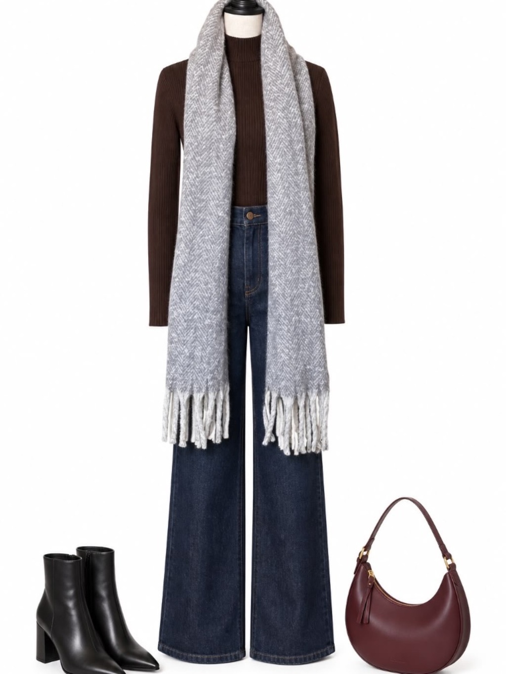 Abercrombie & Fitch Gray Herringbone Fringe Scarf NWT